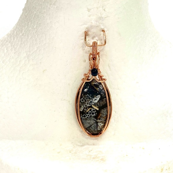 HANDMADE Black Fossil Copper and Pure Copper Statement Pendant, Artisan Jewelry - Picture 9 of 10